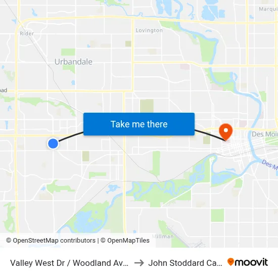 Valley West Dr / Woodland Ave (Far-Side), Wdm to John Stoddard Cancer Center map
