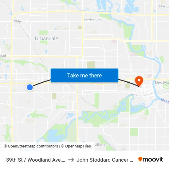 39th St / Woodland Ave, Wdm to John Stoddard Cancer Center map