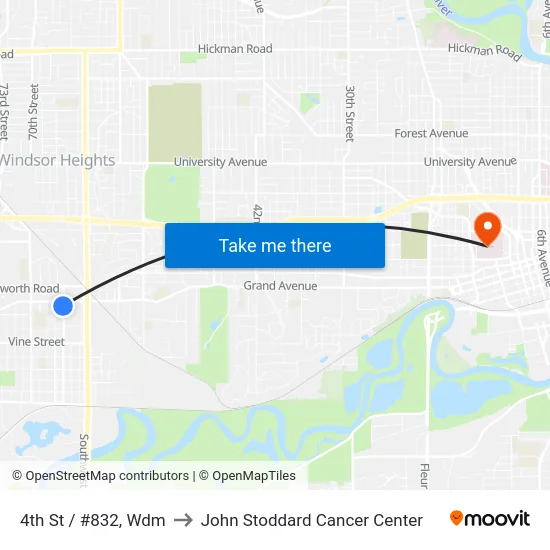 4th St / #832, Wdm to John Stoddard Cancer Center map