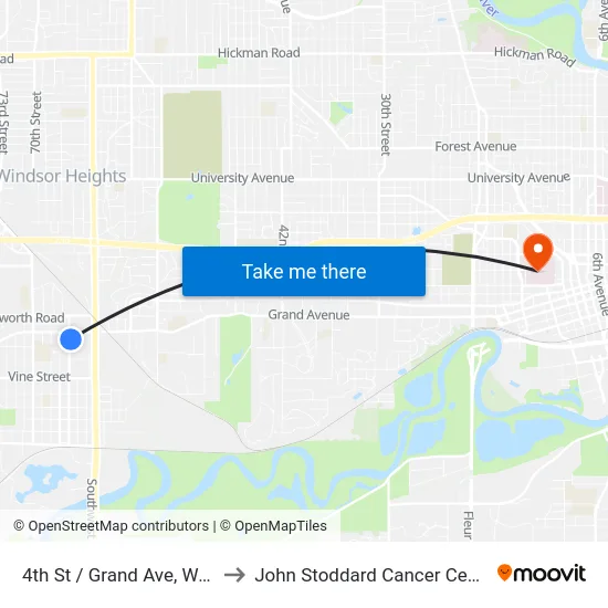 4th St / Grand Ave, Wdm to John Stoddard Cancer Center map
