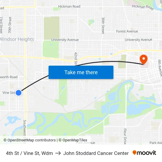4th St / Vine St, Wdm to John Stoddard Cancer Center map