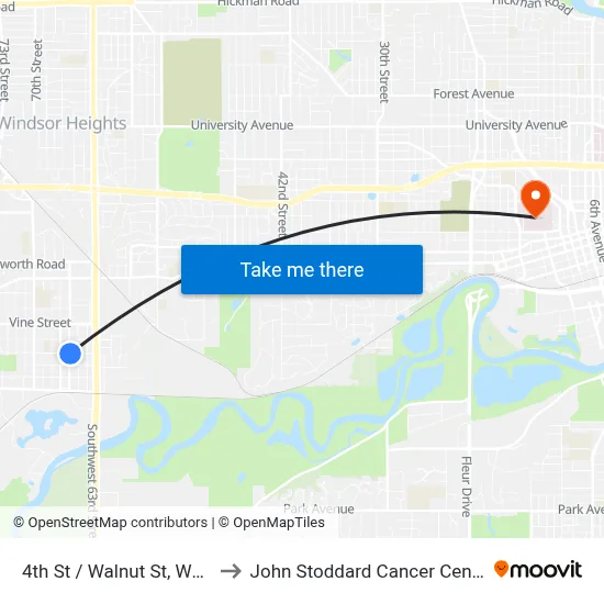 4th St / Walnut St, Wdm to John Stoddard Cancer Center map