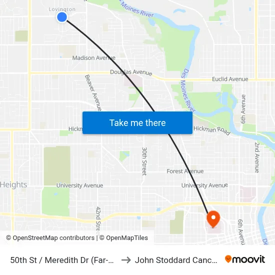 50th St / Meredith Dr (Far-Side), Dsm to John Stoddard Cancer Center map