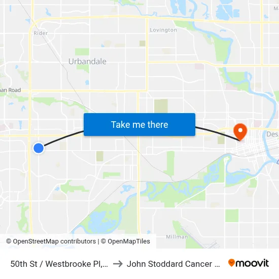 50th St / Westbrooke Pl, Wdm to John Stoddard Cancer Center map