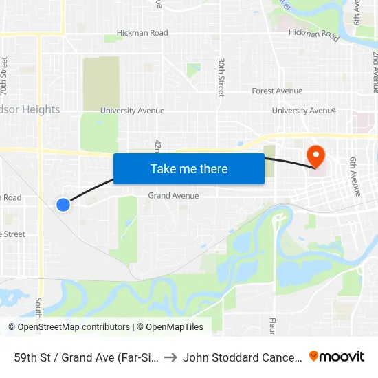 59th St / Grand Ave (Far-Side), Dsm to John Stoddard Cancer Center map