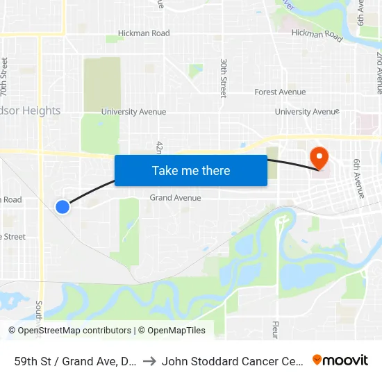 59th St / Grand Ave, Dsm to John Stoddard Cancer Center map
