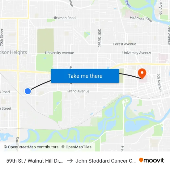59th St / Walnut Hill Dr, Dsm to John Stoddard Cancer Center map