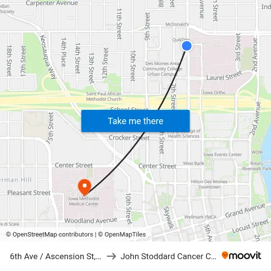 6th Ave / Ascension St, Dsm to John Stoddard Cancer Center map