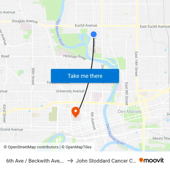 6th Ave / Beckwith Ave, Dsm to John Stoddard Cancer Center map