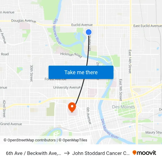 6th Ave / Beckwith Ave, Dsm to John Stoddard Cancer Center map