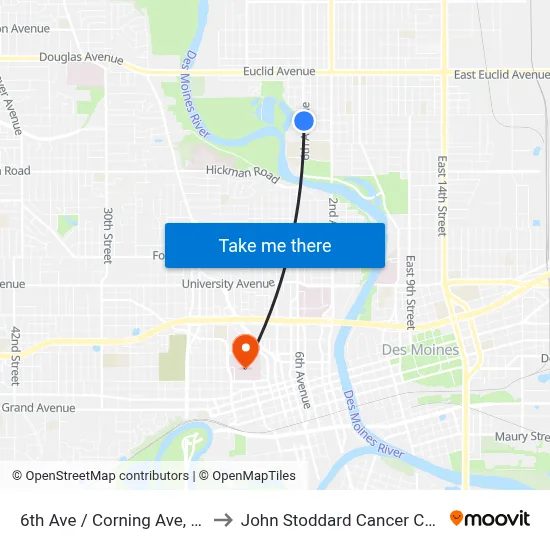 6th Ave / Corning Ave, Dsm to John Stoddard Cancer Center map