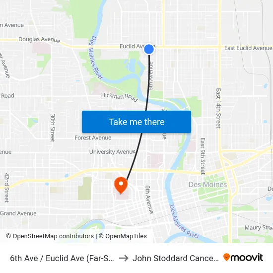 6th Ave / Euclid Ave (Far-Side), Dsm to John Stoddard Cancer Center map