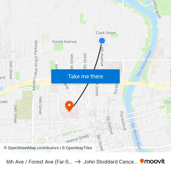 6th Ave / Forest Ave (Far-Side), Dsm to John Stoddard Cancer Center map