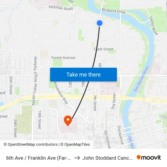 6th Ave / Franklin Ave (Far-Side), Dsm to John Stoddard Cancer Center map