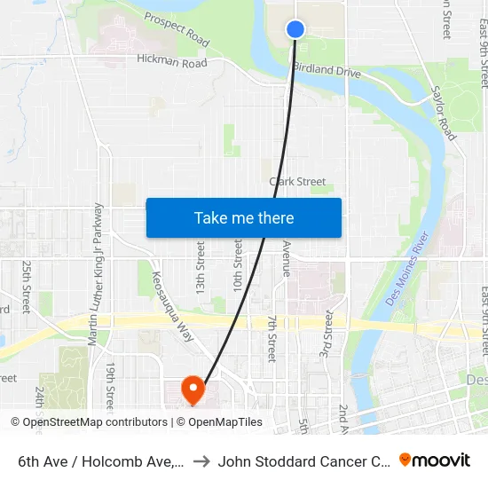6th Ave / Holcomb Ave, Dsm to John Stoddard Cancer Center map