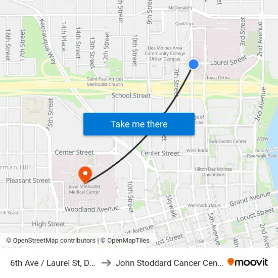 6th Ave / Laurel St, Dsm to John Stoddard Cancer Center map