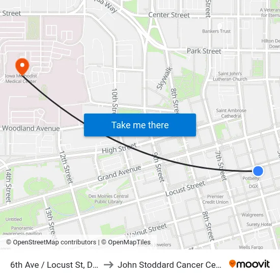 6th Ave / Locust St, Dsm to John Stoddard Cancer Center map