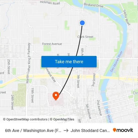 6th Ave / Washington Ave (Far-Side), Dsm to John Stoddard Cancer Center map