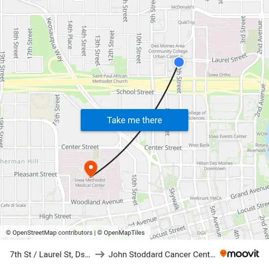7th St / Laurel St, Dsm to John Stoddard Cancer Center map