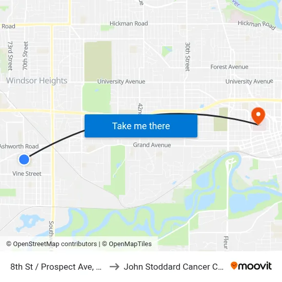8th St / Prospect Ave, Wdm to John Stoddard Cancer Center map