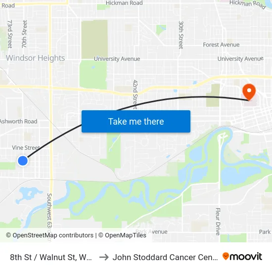 8th St / Walnut St, Wdm to John Stoddard Cancer Center map