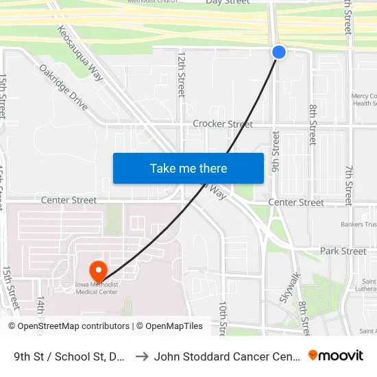 9th St / School St, Dsm to John Stoddard Cancer Center map