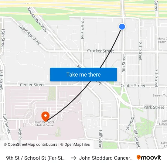9th St / School St (Far-Side), Dsm to John Stoddard Cancer Center map