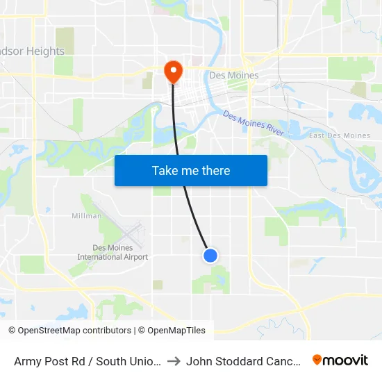 Army Post Rd / South Union St, Dsm to John Stoddard Cancer Center map