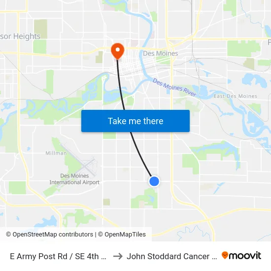 E Army Post Rd / SE 4th St, Dsm to John Stoddard Cancer Center map