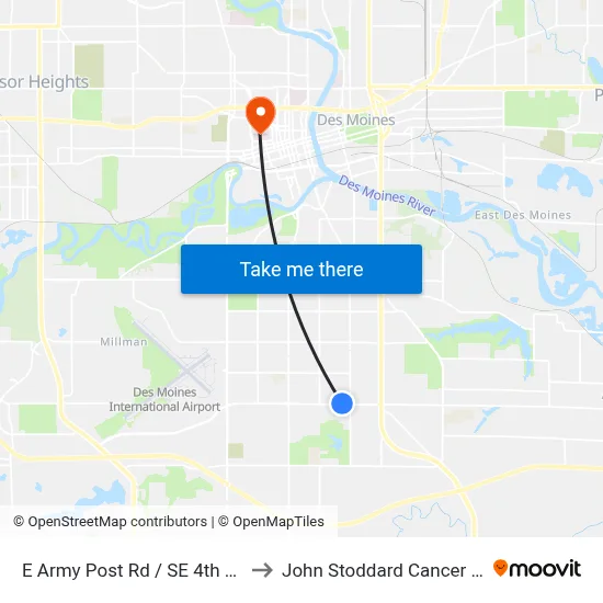 E Army Post Rd / SE 4th St, Dsm to John Stoddard Cancer Center map
