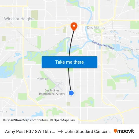 Army Post Rd / SW 16th St, Dsm to John Stoddard Cancer Center map