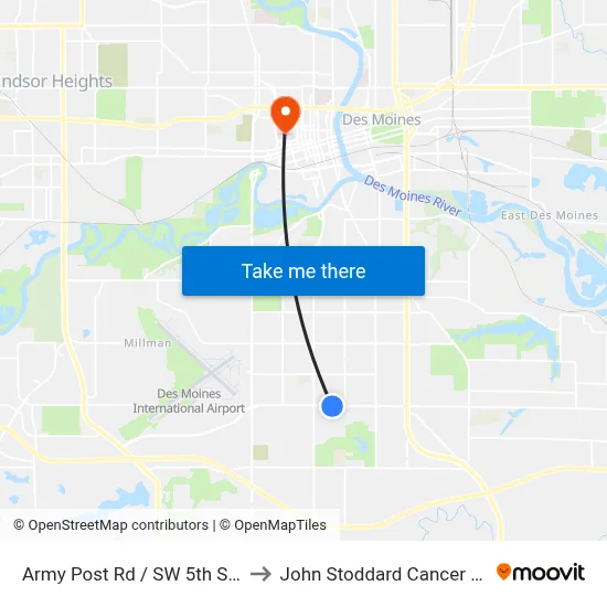 Army Post Rd / SW 5th St, Dsm to John Stoddard Cancer Center map