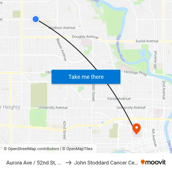 Aurora Ave / 52nd St, Dsm to John Stoddard Cancer Center map