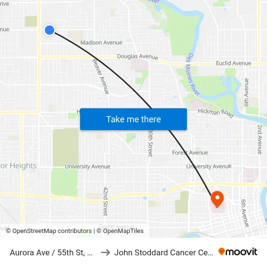 Aurora Ave / 55th St, Dsm to John Stoddard Cancer Center map