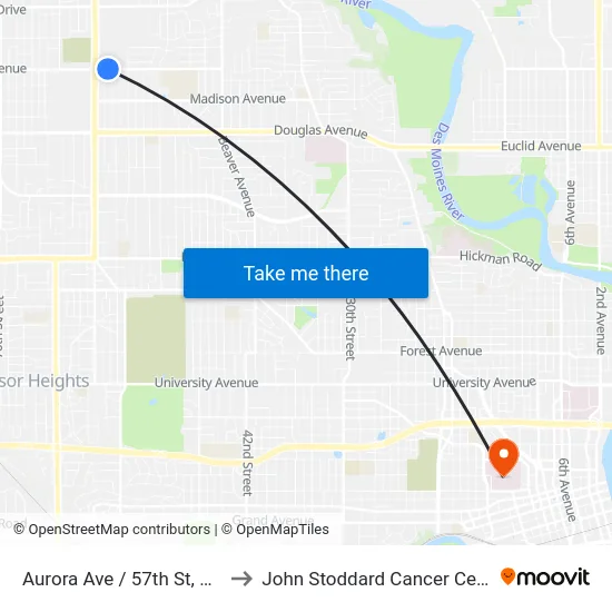 Aurora Ave / 57th St, Dsm to John Stoddard Cancer Center map