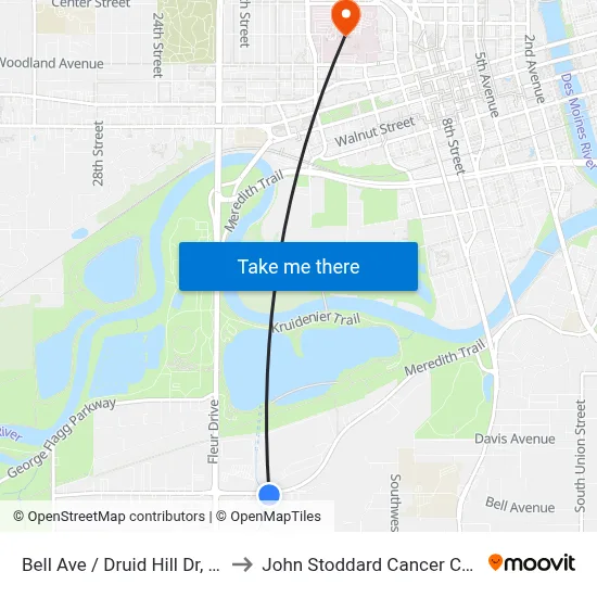 Bell Ave / Druid Hill Dr, Dsm to John Stoddard Cancer Center map