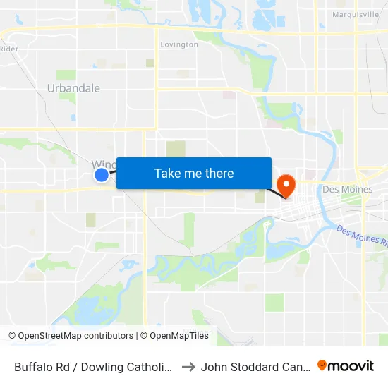 Buffalo Rd / Dowling Catholic School, Wdm to John Stoddard Cancer Center map