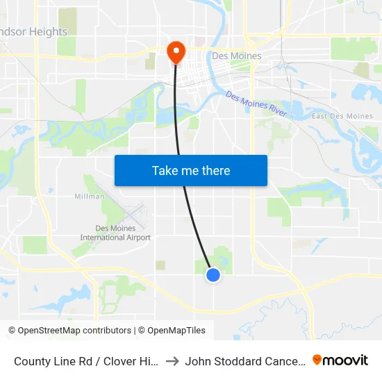 County Line Rd / Clover Hill Dr, Dsm to John Stoddard Cancer Center map