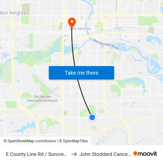 E County Line Rd / Suncrest Dr, Dsm to John Stoddard Cancer Center map
