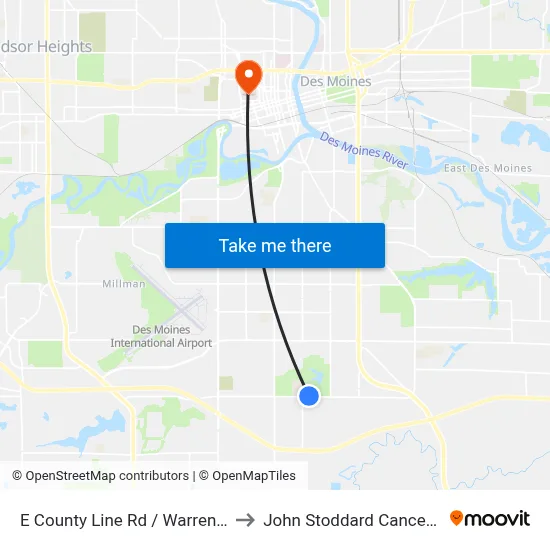 E County Line Rd / Warren Dr, Dsm to John Stoddard Cancer Center map