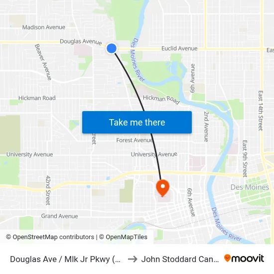 Douglas Ave / Mlk Jr Pkwy (Far-Side), Dsm to John Stoddard Cancer Center map