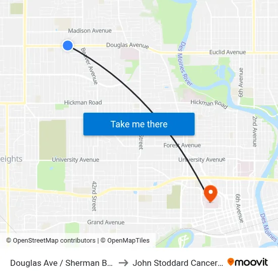 Douglas Ave / Sherman Blvd, Dsm to John Stoddard Cancer Center map