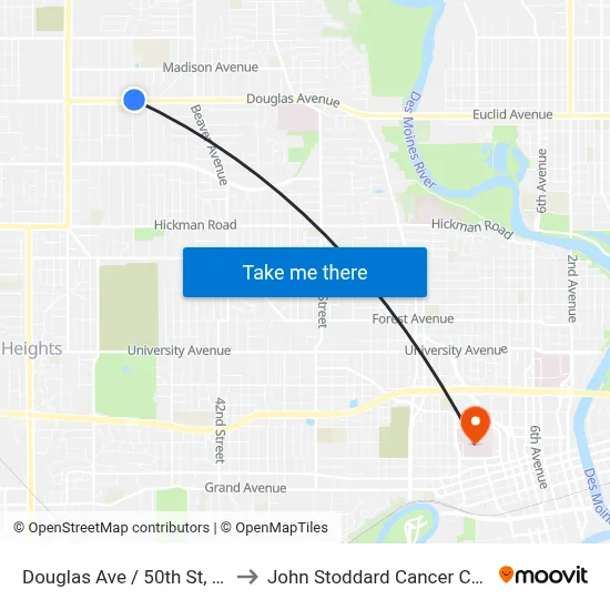 Douglas Ave / 50th St, Dsm to John Stoddard Cancer Center map