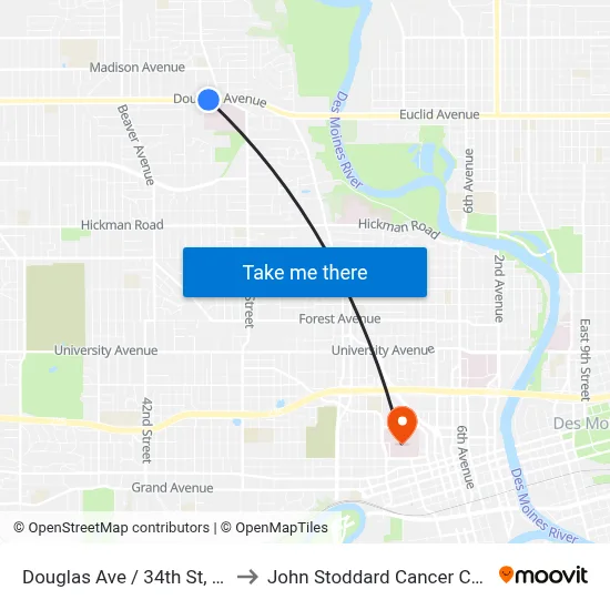 Douglas Ave / 34th St, Dsm to John Stoddard Cancer Center map