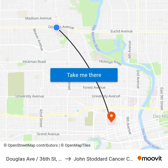 Douglas Ave / 36th St, Dsm to John Stoddard Cancer Center map