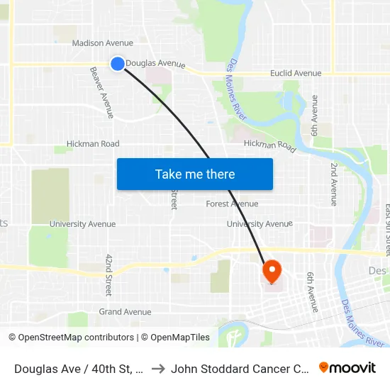 Douglas Ave / 40th St, Dsm to John Stoddard Cancer Center map