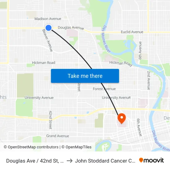 Douglas Ave / 42nd St, Dsm to John Stoddard Cancer Center map