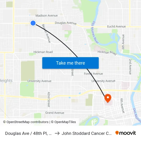 Douglas Ave / 48th Pl, Dsm to John Stoddard Cancer Center map
