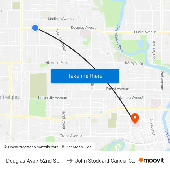 Douglas Ave / 52nd St, Dsm to John Stoddard Cancer Center map