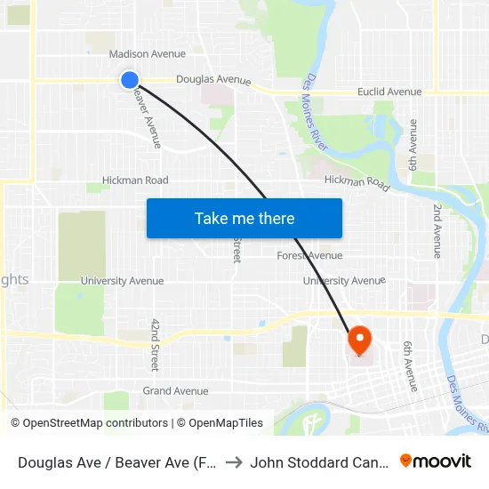 Douglas Ave / Beaver Ave (Far-Side), Dsm to John Stoddard Cancer Center map
